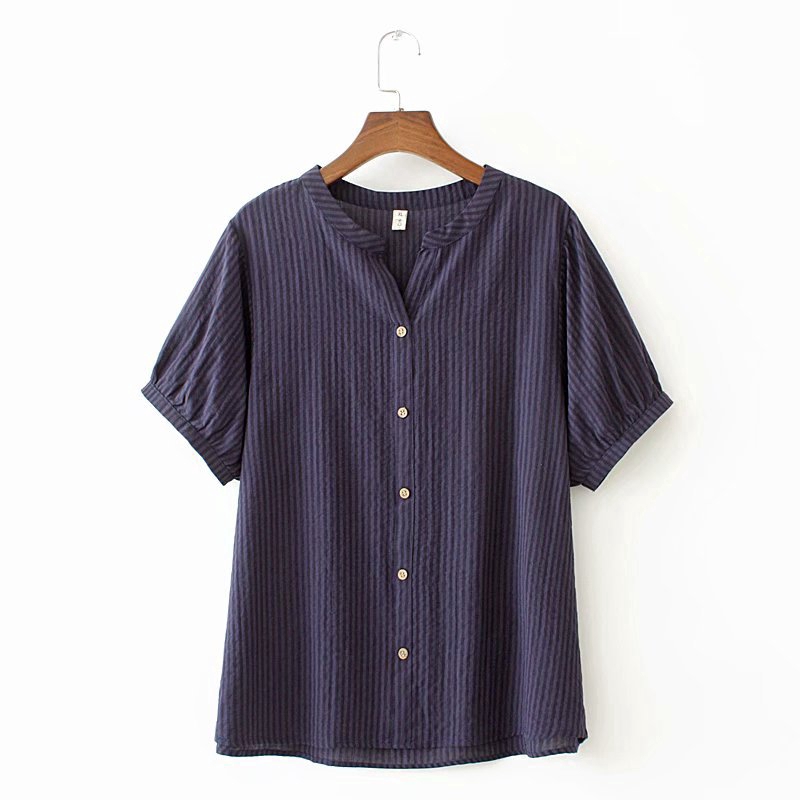 Plus Size XL-4XL Full Cotton Summer Tops Women's Short Sleeve Striped ...