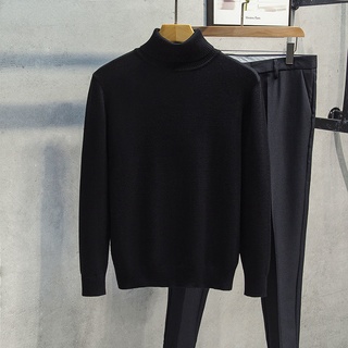 Men's Turtleneck Autumn Winter New Style Sweater, Inner Thick Solid Color Knitted Bottoming Shirt