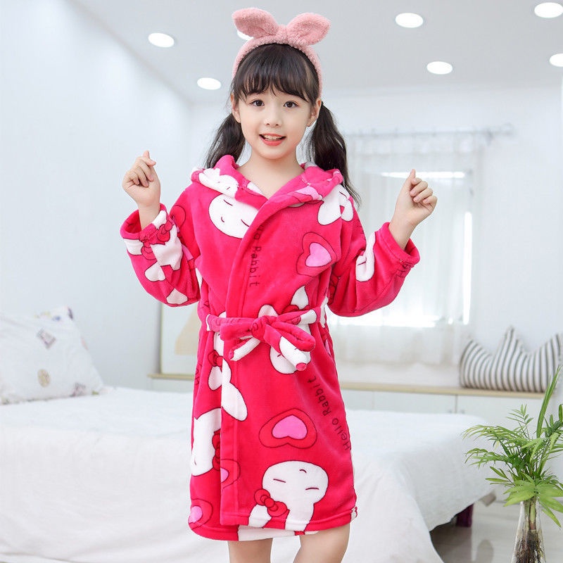 Baby Boys Girls Cartoon Bathrobe Soft Coral Fleece Infant Toddler Muticolored Sleepwear Outfit 