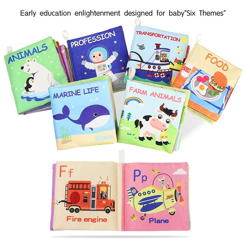 Newborn Infant Soft Cloth Books Rustle Sound Baby Early Learning Education Stroller Rattle Toys