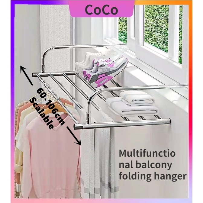 [SG Stock]Retractable Clothes Drying Rack Foldable Stainless Steel