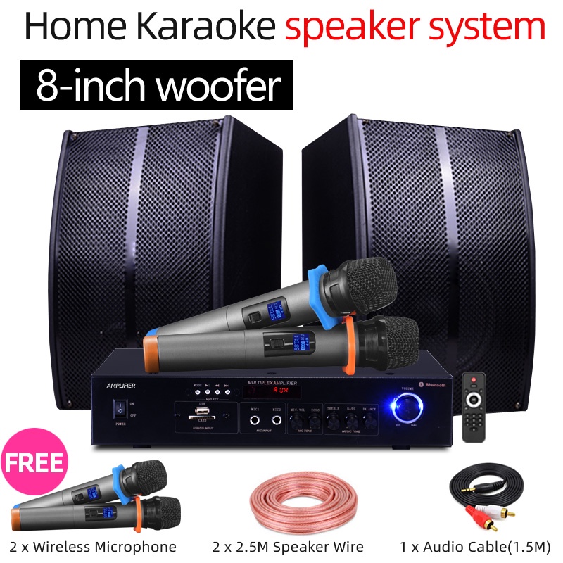 Wooden box 8 inch Subwoofer Home karaoke Set System Amplifier Speaker TV Stereo USB/Bluetooth