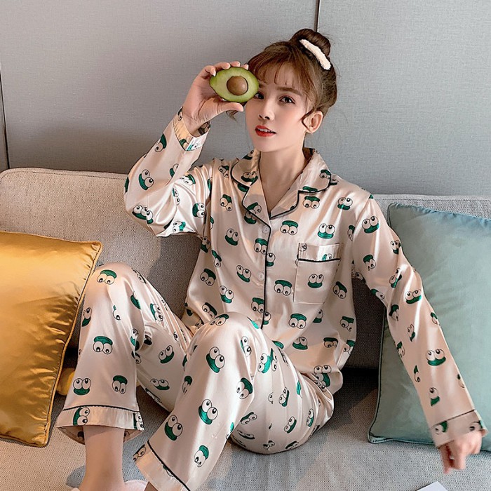 Women Sleepwear Baju  Tidur  Satin  Sleepwear Silk Pyjamas 