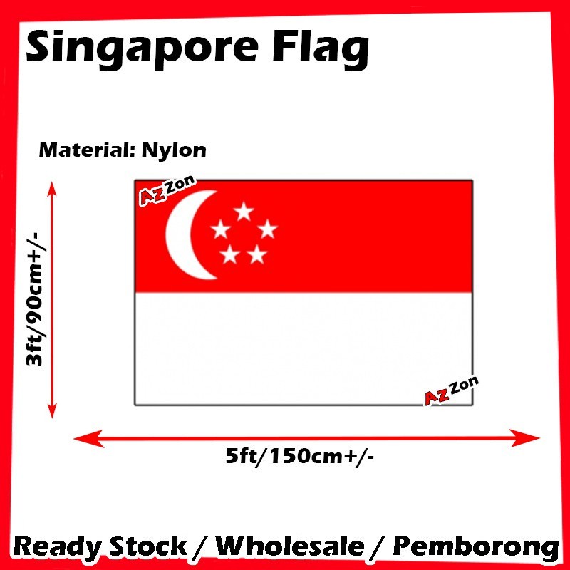 Singapore National Flag 3x5ft 90x150cm Singapore Flag Ready Stock