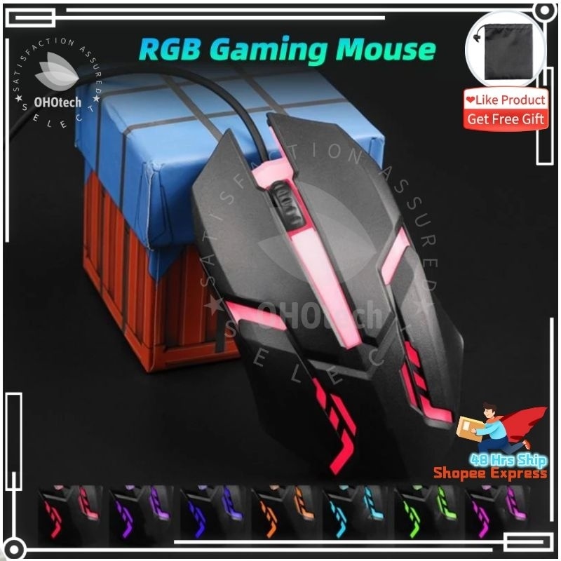 OHOTECH USB RGB Backlight Gaming Mouse Wired Gaming 3 Buttons Game Mice