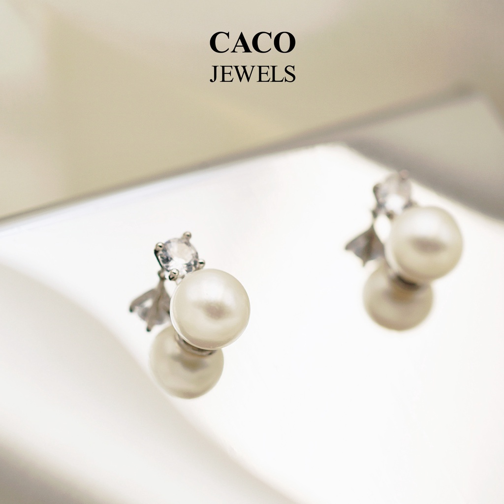 Image of CACO 4A Premium Freshwater Pearl Stud Earrings 925 Silver with Zircon ”Victoria” (1 Pair) #0