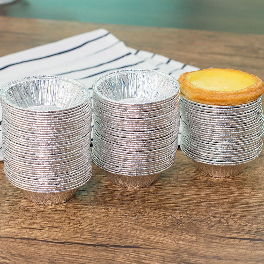 100pcs Disposable Aluminum Foil Round Egg Tart Mold Cake Cups Baking Mould Makers Foil Tart Pie Pans 100 
