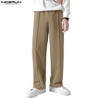 INCERUN Men S-5XL Straight Solid Color Baggy Slacks Wide Leg Trousers
