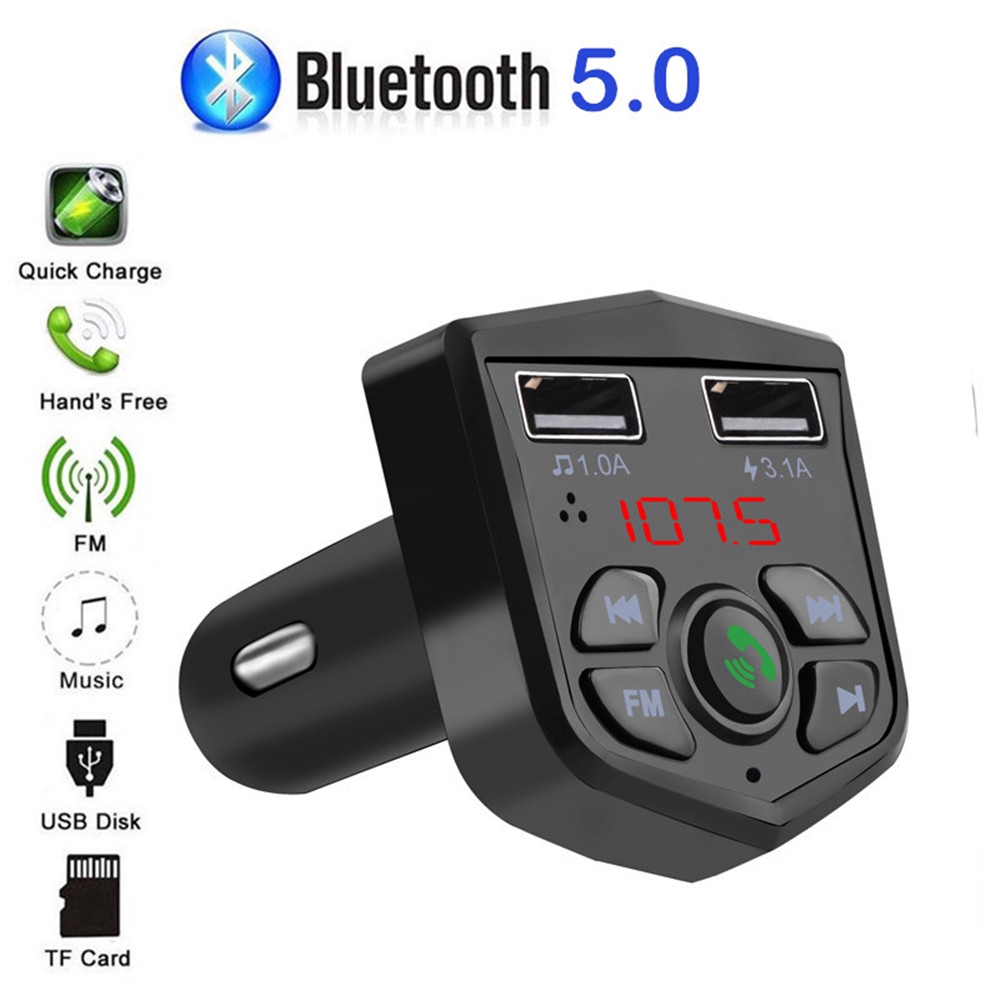 Dual Car Charger Bluetooth 5.0 Transmitter LCD Voltmeter Handsfree FM