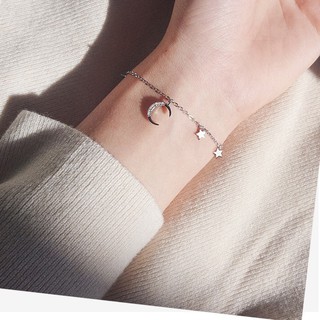Image of thu nhỏ 【In Stock】 Fashion korean shine flashing zircon moon mini star tassel silver bracelet pretty girl starry sky bracelet wild accessory #4