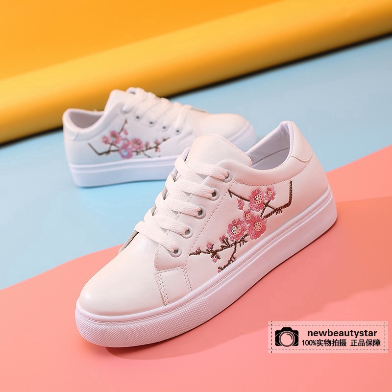 Women Sport Run Sneakers Embroidery Flower Shoes White Shoes Ox Low High Tops Shopee Singapore