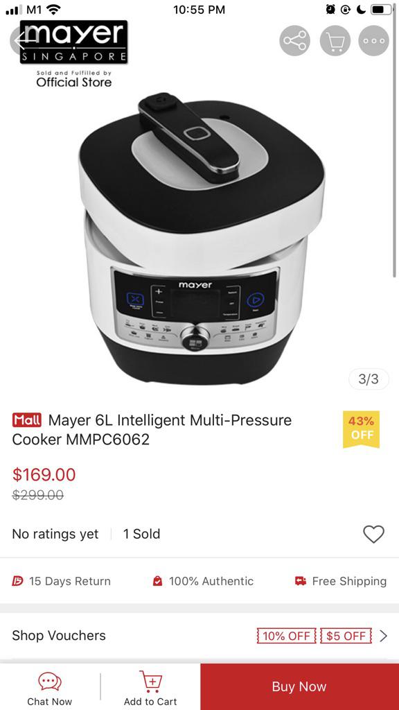 Mayer 6L Intelligent MultiPressure Cooker MMPC6062 Shopee Singapore