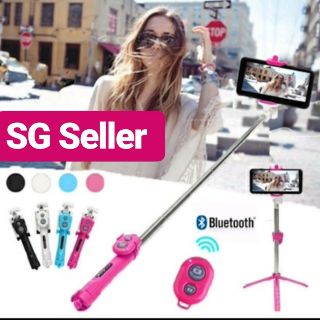 *SG Seller Wireless Bluetooth Selfie Stick Remote Shuttle Handheld Portable Monopod Tripod