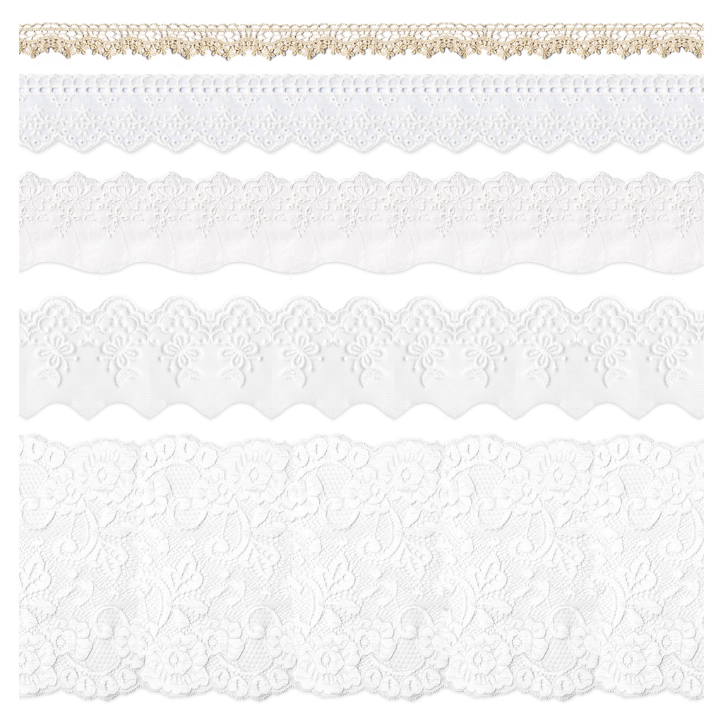 Mayplous 5 Packs Embroidery Lace Trim Premium White Sewing Lace Ribbon