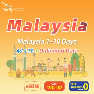 Malaysia sim card 1~10 Days 4G High Speed + unlimited data Prepaid SIM for travel Support eSIM