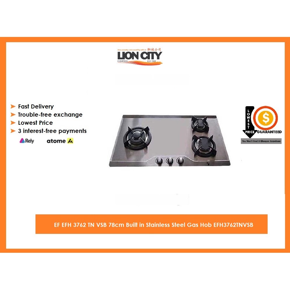EF EFH 3762 TN VSB 78cm Built in Stainless Steel Gas Hob EFH3762TNVSB Shopee Singapore