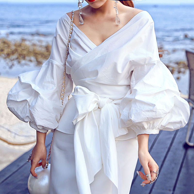 white wrap blouse long sleeve