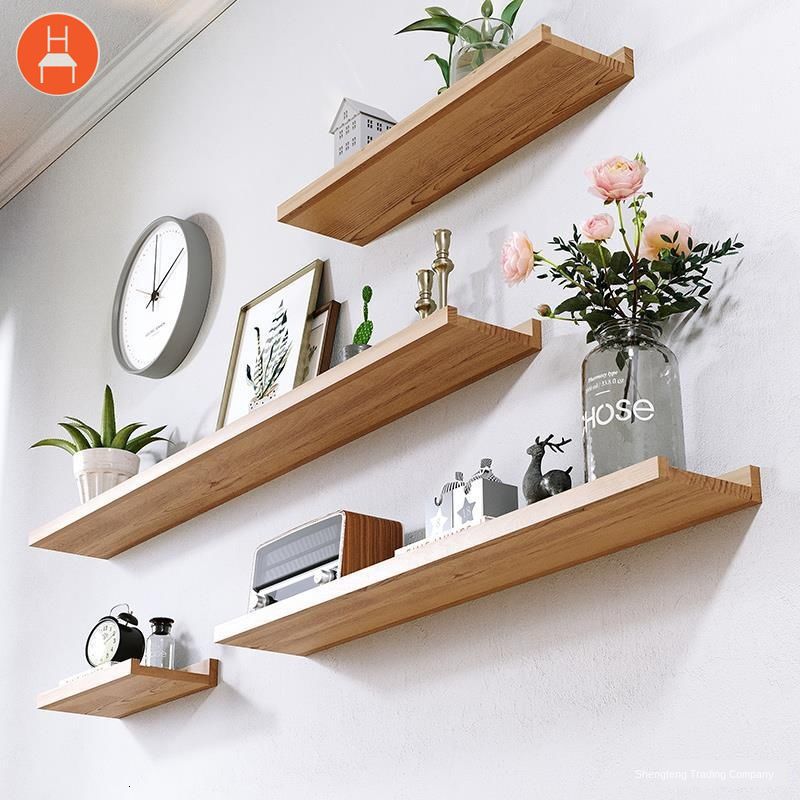 Wall Shelf Solid Wood Display Wall Shelves Partition NoPunching Nordic Living Room Decorative