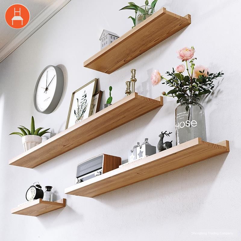 Wall Shelf Solid Wood Display Partition No-Punching Living Room Wall ...