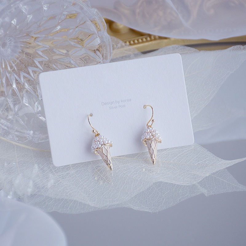 Image of Korean Delicate Texture Full Pearl Ice cream Earring Cute Creative 14K Real Gold Drop Earring Minimalist Tiny Jewelry #3