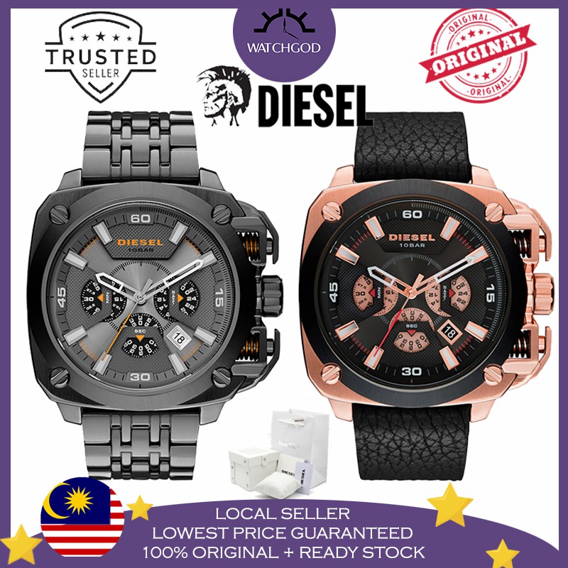 Shop Malaysia 100 Original Diesel Bamf Chronograph Rose Gold Silver Stainless Steel Black Leather Jam Tangan Lelaki Dz7344 Dz7346 Shopee Singapore