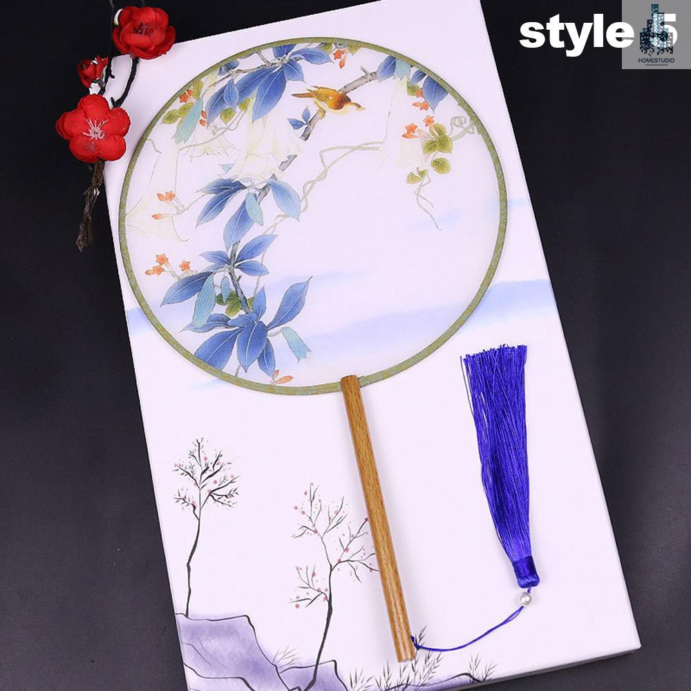 Home Round Double Sided Pattern Chinese Ancient Hand Fan Dance Handheld Fan Bamboo Handle With Tassel Home Decoration Shopee Singapore