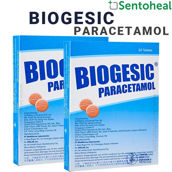 Biogesic Paracetamol (Panadol) 500mg 20 tablets x 2 packs Headache