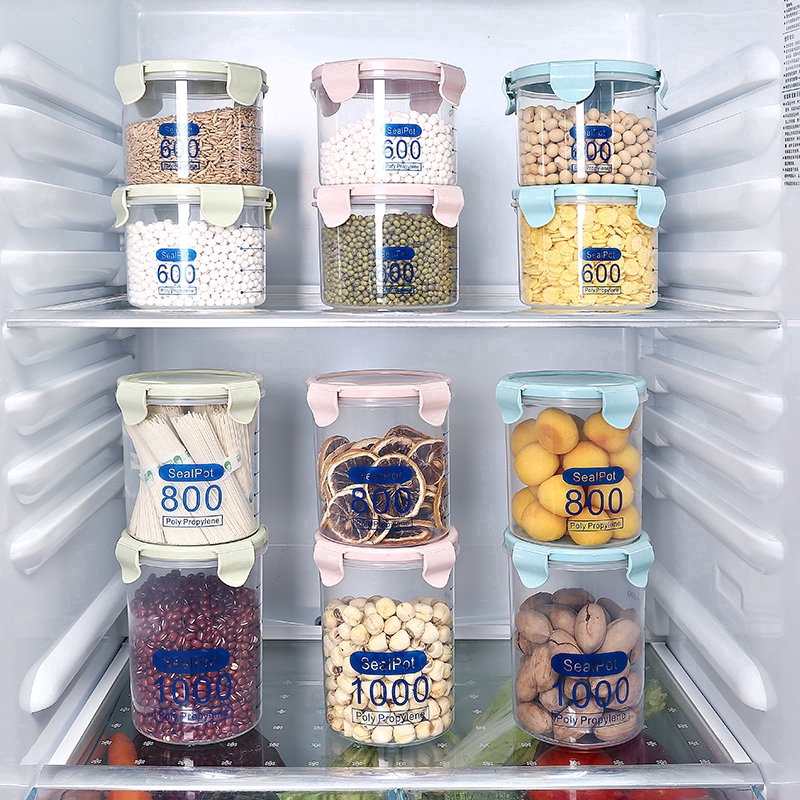 600/800/1000/1500ml Plastic Sealed Cans Kitchen Storage Box Transparent Food Canister Keep Fresh Clear Container Jar