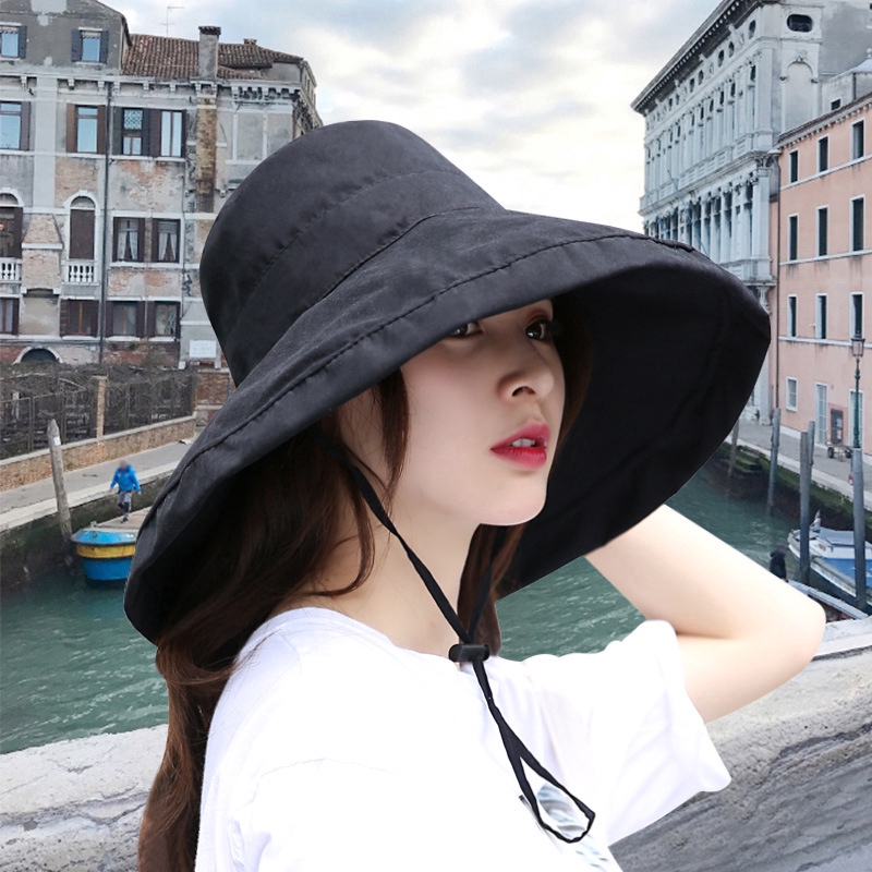 Demarkt Foldable Korean hat Summer Ladies UV Protection Big hat Striped Sun hat 