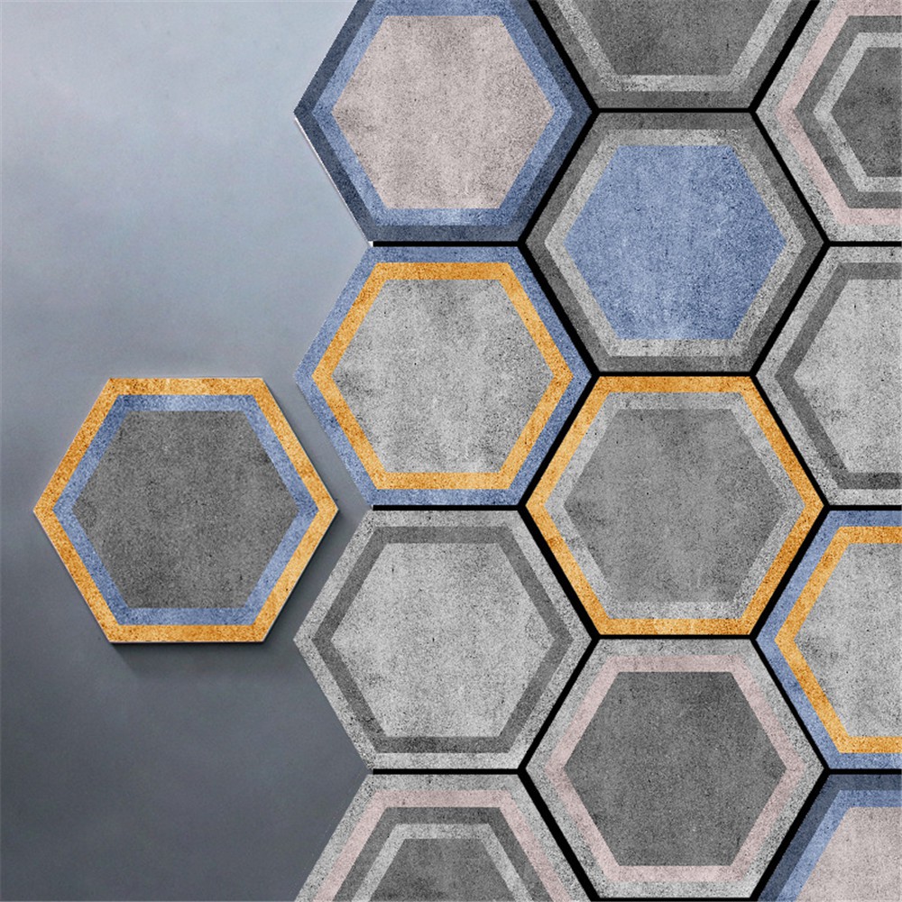 10pcs Retro Imitation Cement Hexagon Wall Floor Sticker Waterproof