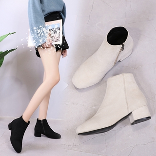 Image of High-heeled Boots for Women, Korean Style Solid Color Ankle Boots (Height 4cm 1.57inches, Suede)