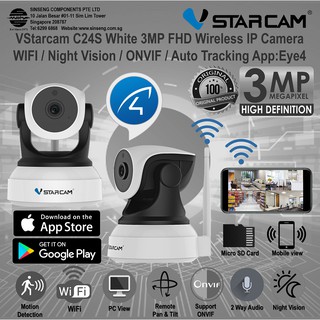 (Authorised SG Vstarcam Distributor) C24S 3MP WHITE Vstarcam Wireless IP Camera Wide-Angle CCTV (APP:Eye4/EyeCloud)