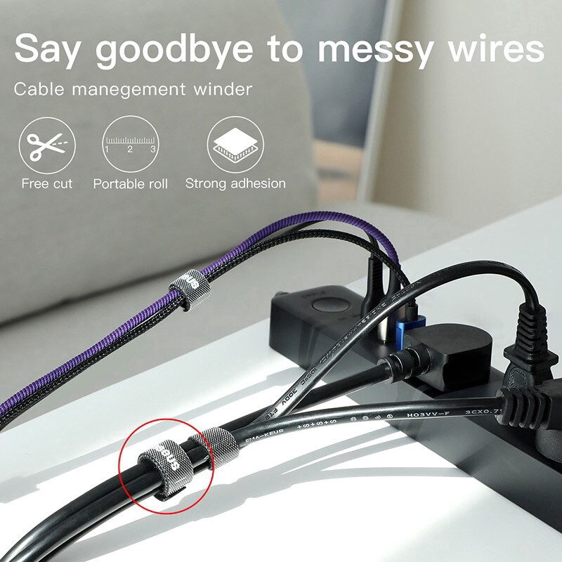 Baseus Velcro Strap Reusable Cable Tie Fastening Tape Wire Magnetic Cable Organizer USB Cable Management Winder Clip Desktop