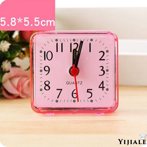 Portable Square Small Lightweight Bed Room Compact Travel Analog Quartz Beep Alarm Clock with Night Light Blue Y56 Mini Size Bedside Alarm Clock Battery Operated Silent Non Ticking 