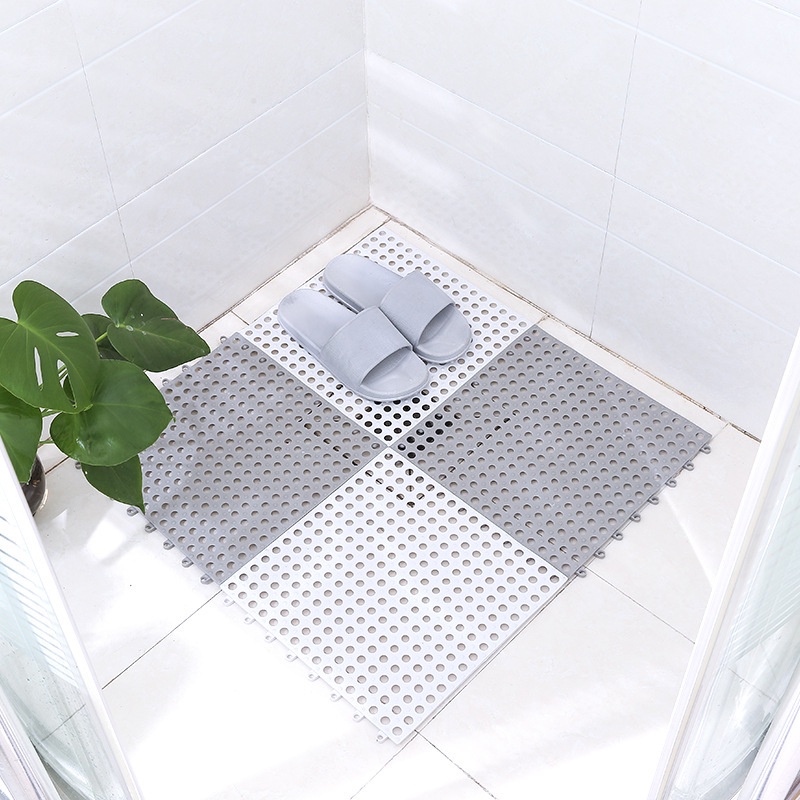 Pvc Rubber Floor Tiles With Drain Holes, Interlocking Waterproof Bathroom Floor Tiles