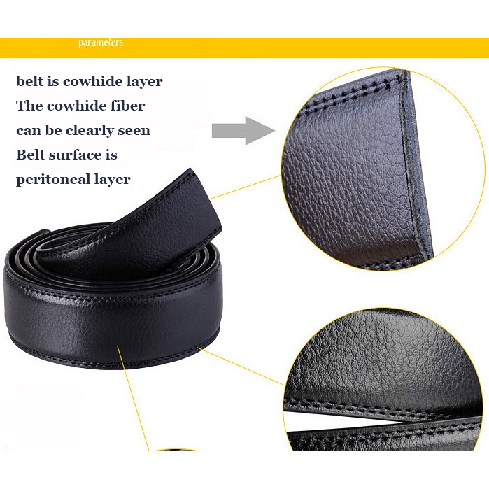 Image of 3.0cm 3.5cm Wide Without Buckle Automatic Buckle Men's Belt Genuine Cowhide Leather  Belt for Men's Strap for Auto Slide Buckle(No Buckle) #3