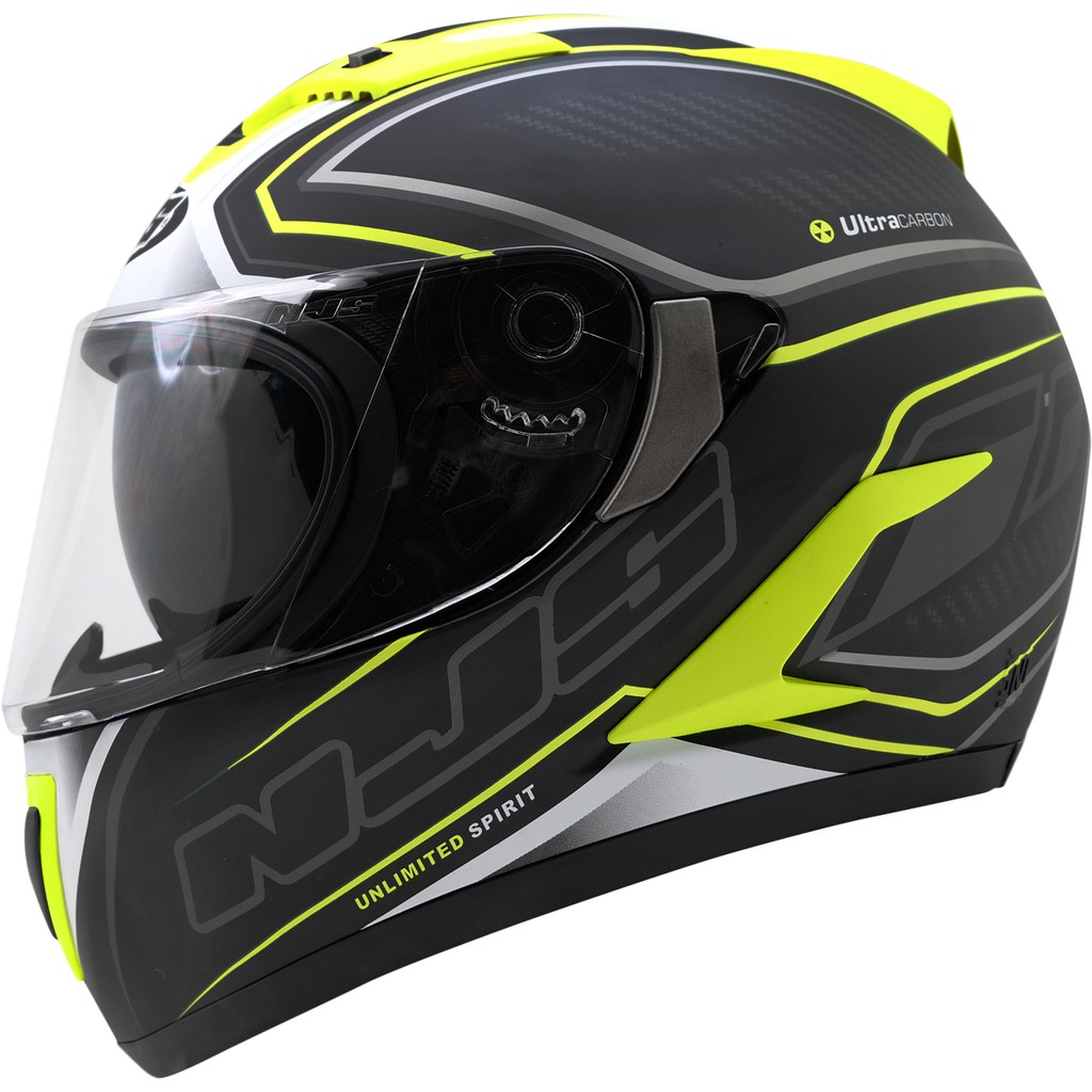 Njs Shadow Ultra Carbon Black - Yellow Fluo Gloss / Off fullface Helmet ...