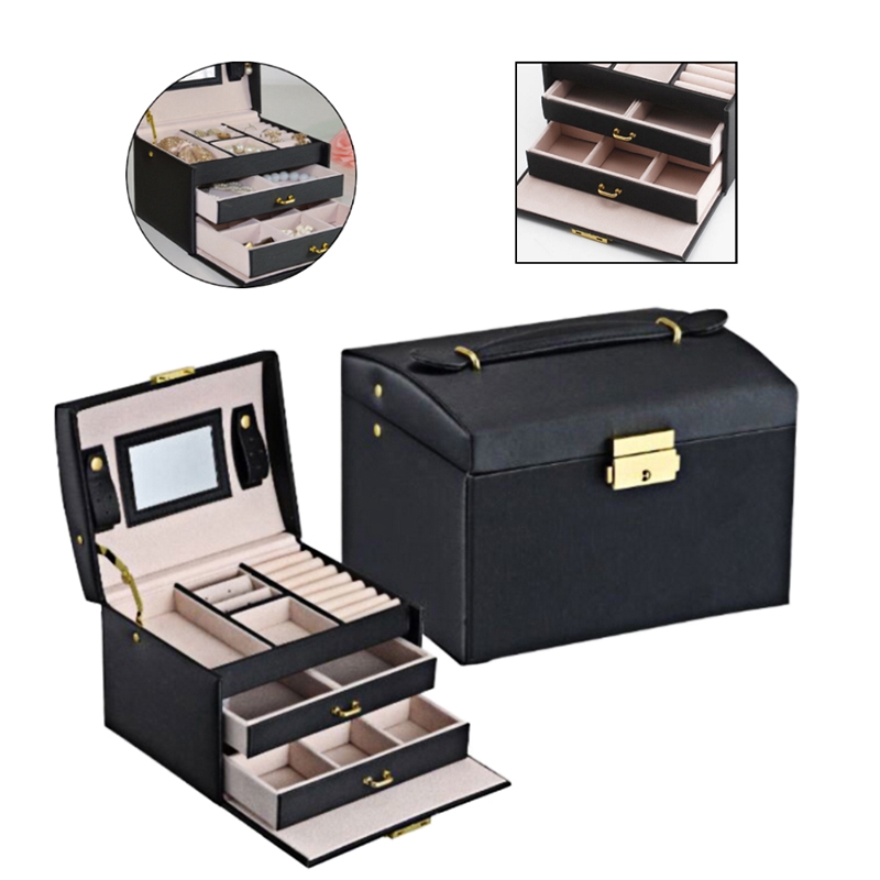Large Jewellery Box Leather Finish Jewelry Storage Box Three