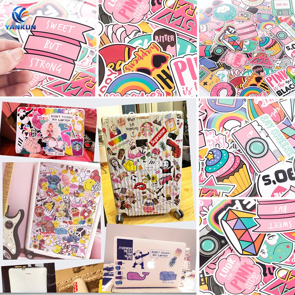 60 Pcs/Pack Anime Cute Pink Stickers Decals Skateboard Car Laptop Luggage Vinyls 