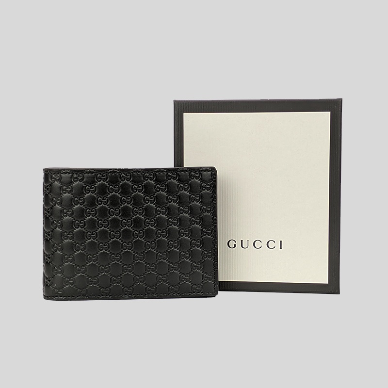 GUCCI Men's Black Microguccissima GG Logo Leather Wide Bifold Wallet ...