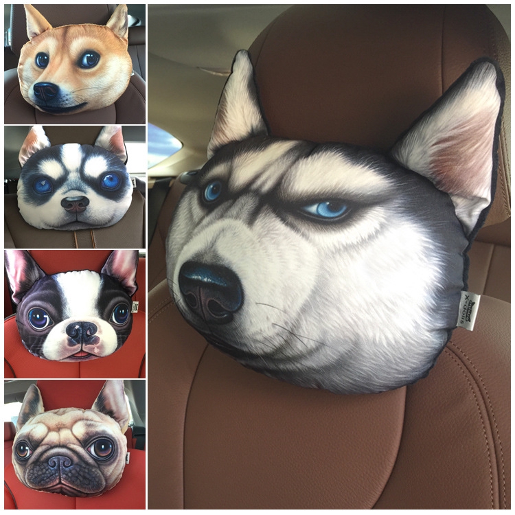 3d Dog Head Pillow Husky Cute Cartoon Car Neck Pillow Shopee