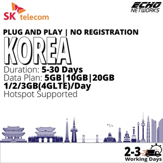 [SK Telecom] Korea  5GB|10GB|20GB|1/2/3GB(4GLTE) DATA SIM CARD | PLUG AND PLAY, NO REGISTRATION REQUIRED