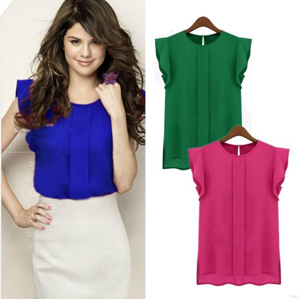 Tops Women Chiffon Ruffle Shirt Multi Color Short Sleeve Tops Women Chiffon Ruffle Shirt Multi Color Short Sleeve