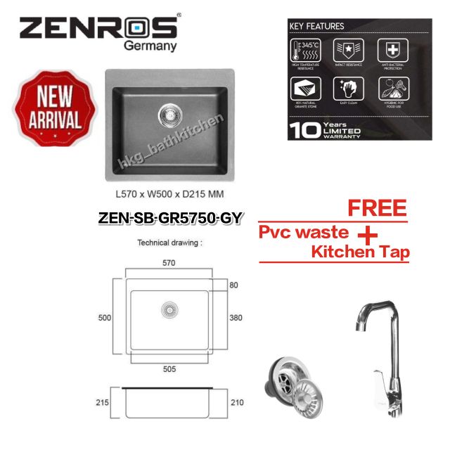 ZENROS GRANITE SINGLE SINK (ZENSBGR5750GY) Shopee Singapore