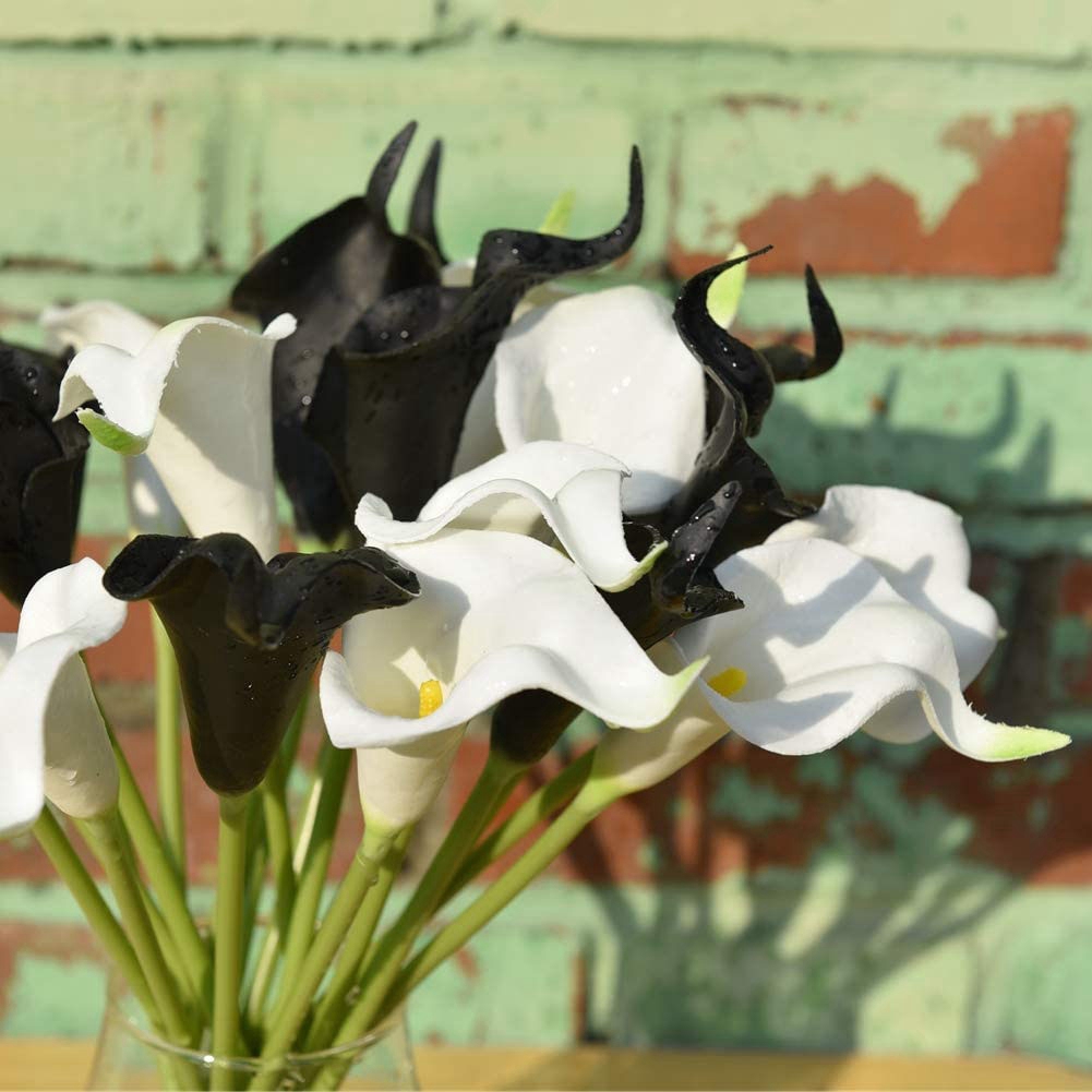 】20Pcs Calla Lily Bridal Wedding Bouquet PU Artificial Flowers  Arrangement for Home Office Party Decor(Black and White) | Shopee Singapore