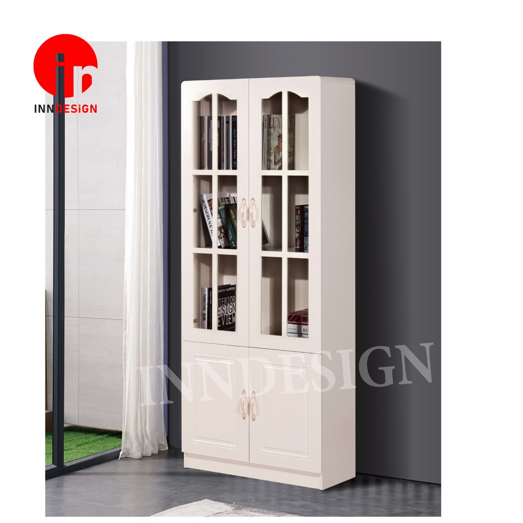 European Style Glass Door Bookshelf Cabinet Free Delivery And Installation Shopee Singapore