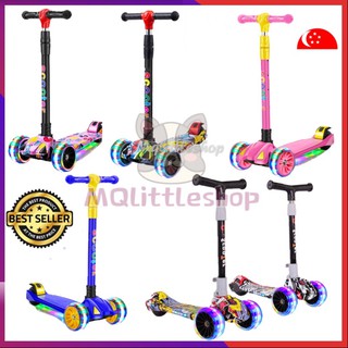[LocalStock] High Quality Kids Scooter Foldable Light Up Music Thicker Wheels Adjustable Handle Kick