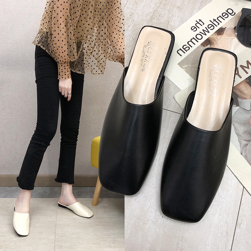 Women'S Low Heels Fashion Half Shoes Ladies Black Mules | Shopee Singapore