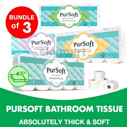 [Bundle of 3] 4Ply PurSoft Green Tea/Unscented/Citrus Scented Toilet
