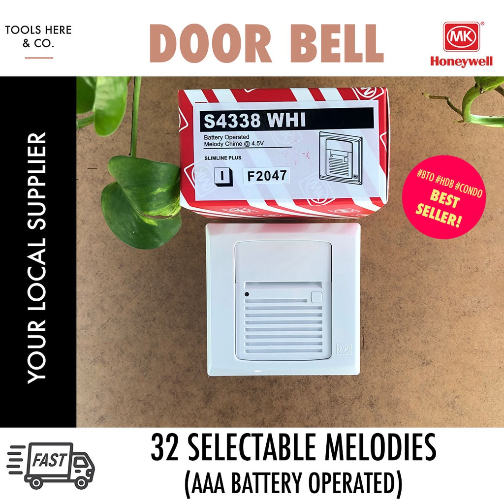 MK Door Bell SlimLine Plus Wired Battery Operated Melody Door Chime For